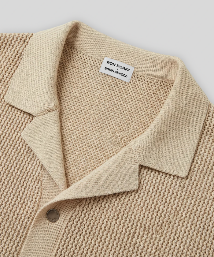 Organic Cotton Crochet Knit Shirt: Natural