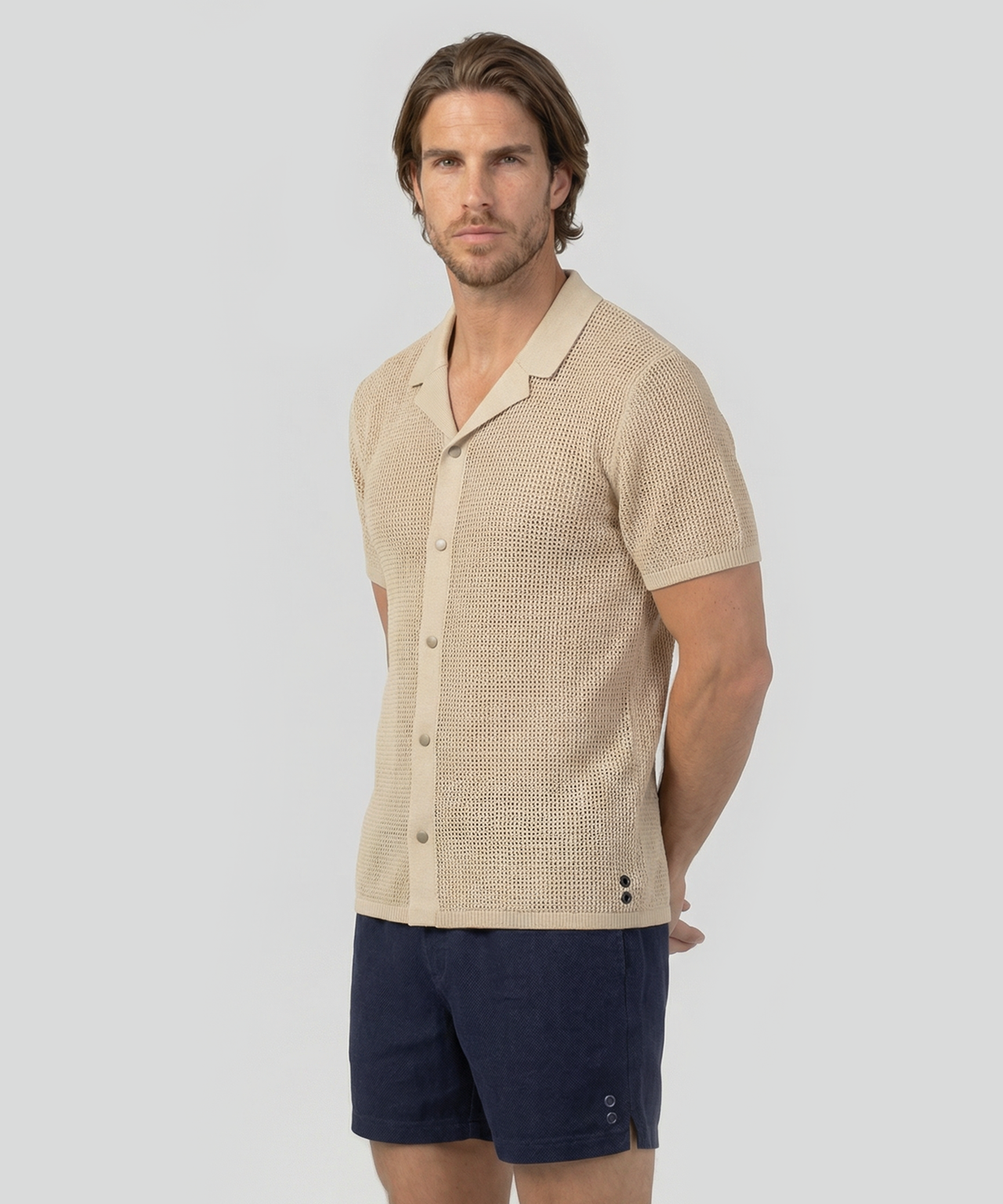 Organic Cotton Crochet Knit Shirt: Natural