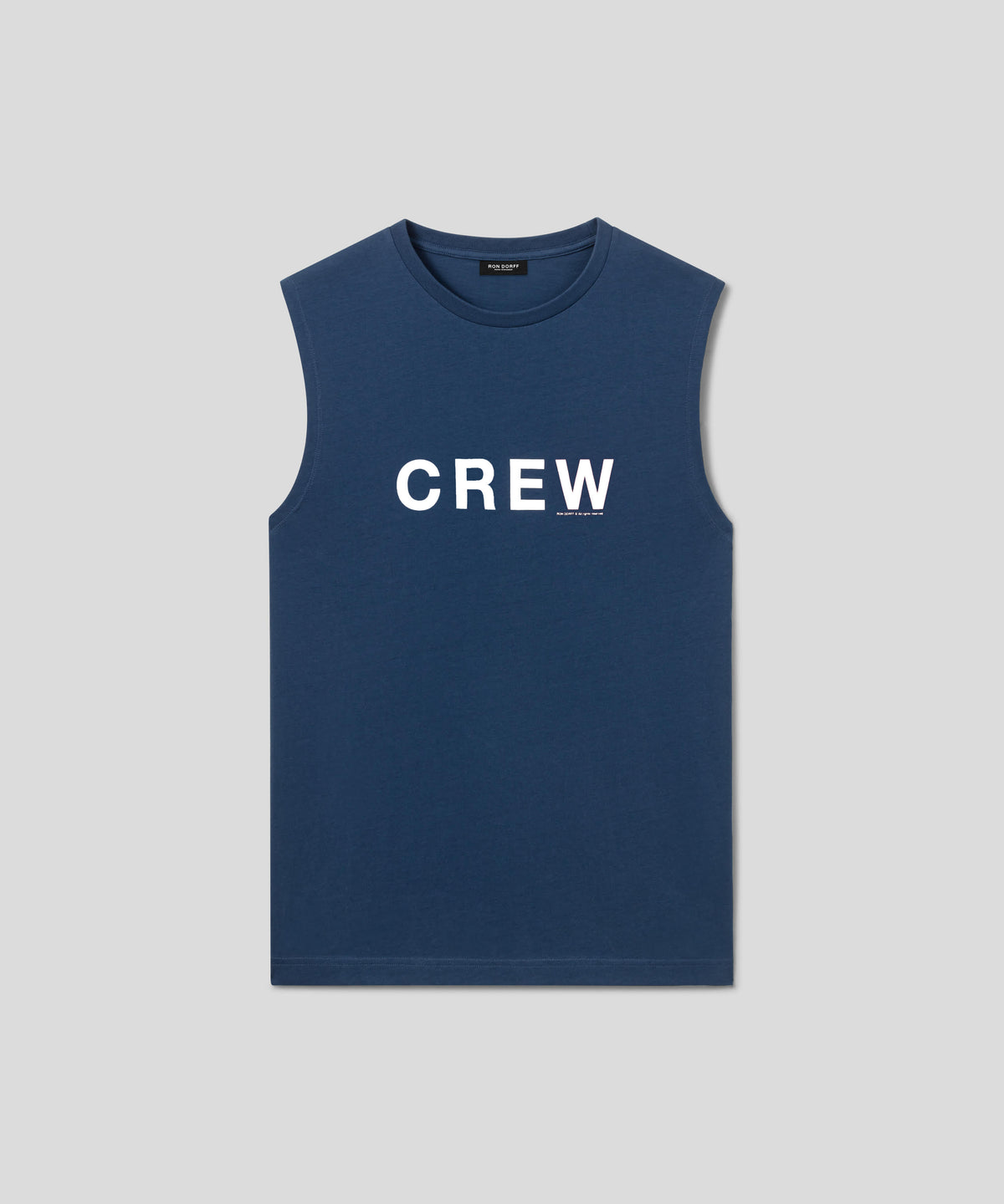 Organic Cotton Sleeveless T-Shirt "CREW" White: Deep Blue