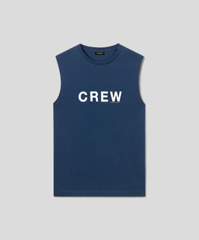Organic Cotton Sleeveless T-Shirt "CREW" White: Deep Blue