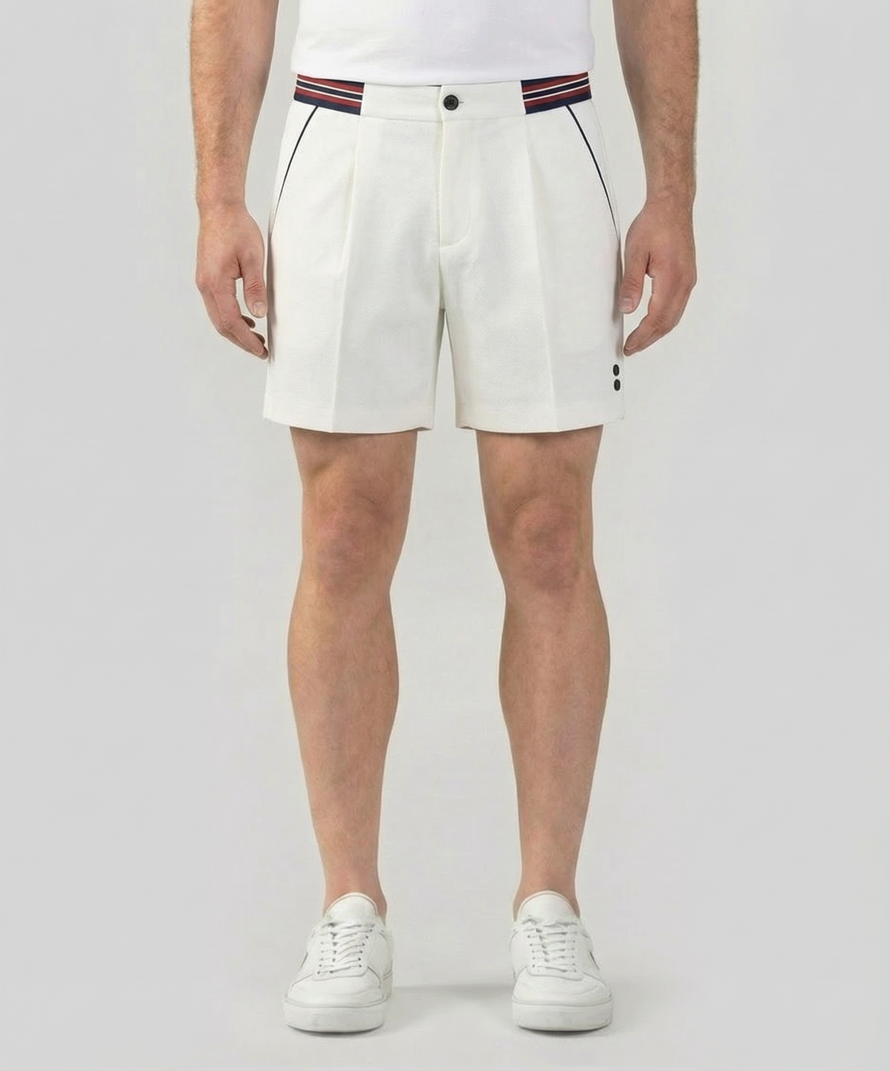 RD Tennis Shorts w. Striped Waist: Off White