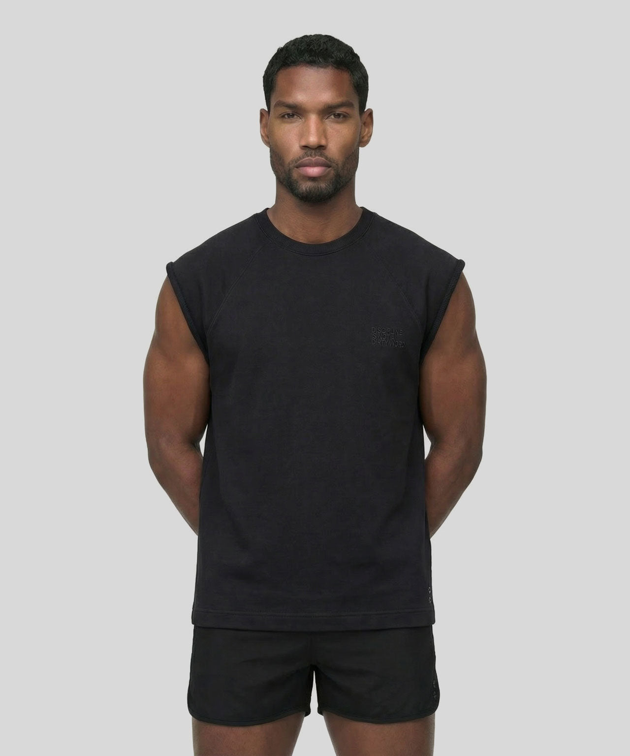Organic Cotton Sleeveless Sweatshirt "DISCIPLINE": Black