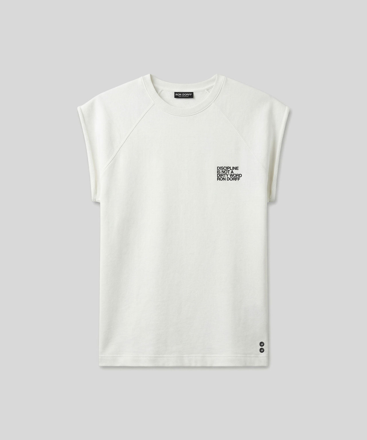 Organic Cotton Sleeveless Sweatshirt "DISCIPLINE": Off White