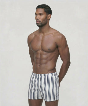 Swim Shorts w. Vertical Thin Stripes: White
