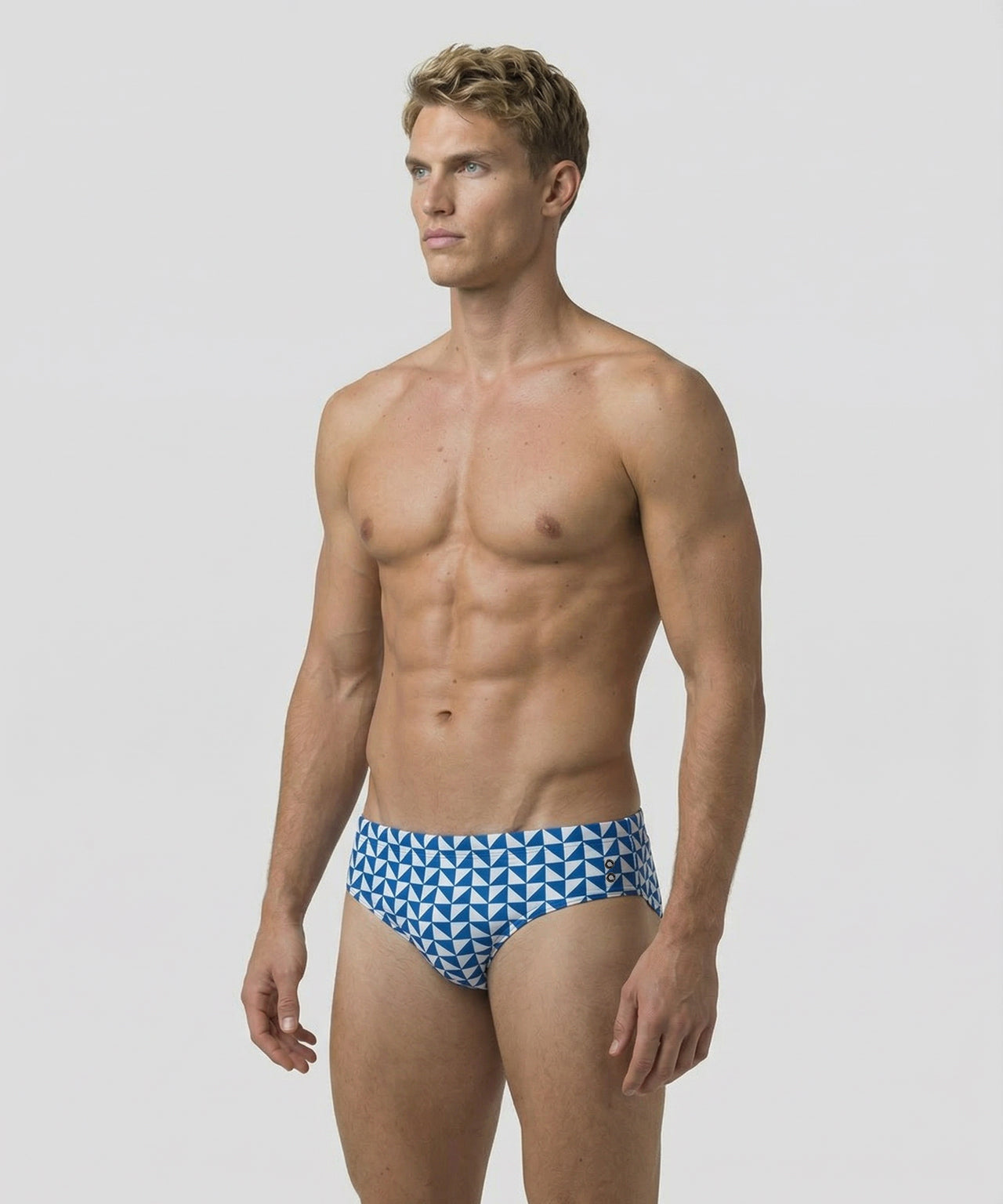 Swim Briefs w. Geometric Pattern: Bleu