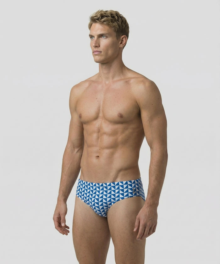 Swim Briefs w. Geometric Pattern: Bleu