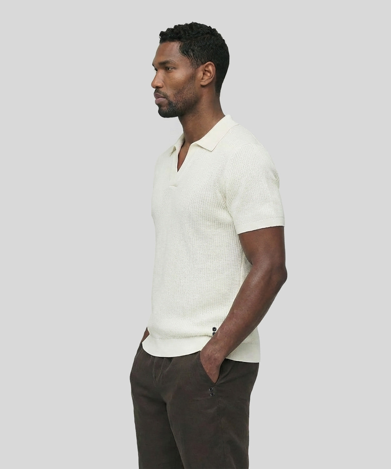 Knitted V Neck Polo Off White | Ron Dorff