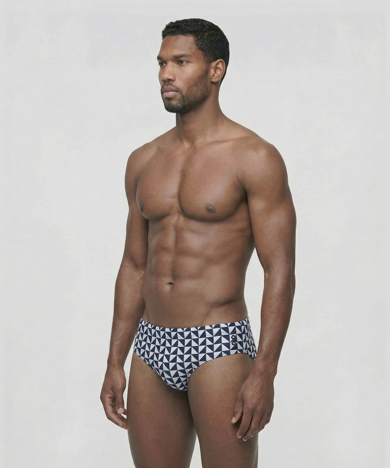 Swim Briefs w. Geometric Pattern: Navy