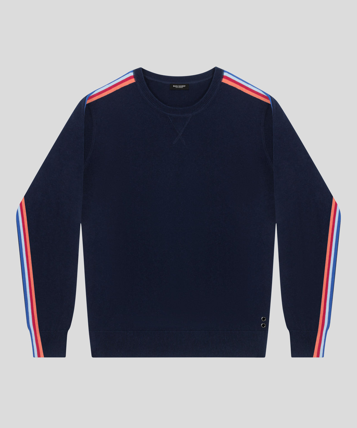 Cotton Cashmere Sweatshirt w. Side Stripes: Navy