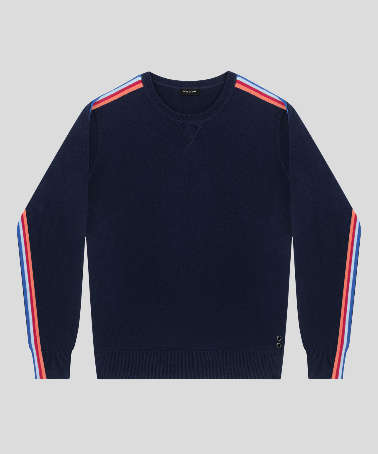 Cotton Cashmere Sweatshirt w. Side Stripes: Navy