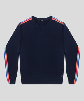 Cotton Cashmere Sweatshirt w. Side Stripes: Navy