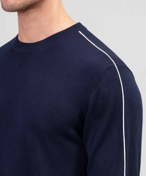 Cotton Silk Sweatshirt w. Piping: Navy