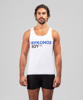 Organic Cotton Tank Top "MYKONOS BOY": White