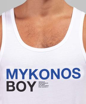 Organic Cotton Tank Top "MYKONOS BOY": White