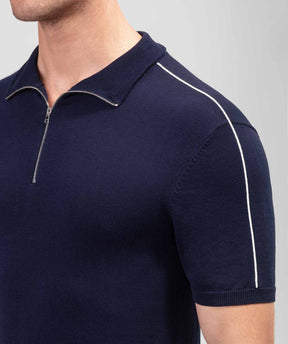 Cotton Silk RD Polo w. Piping: Navy