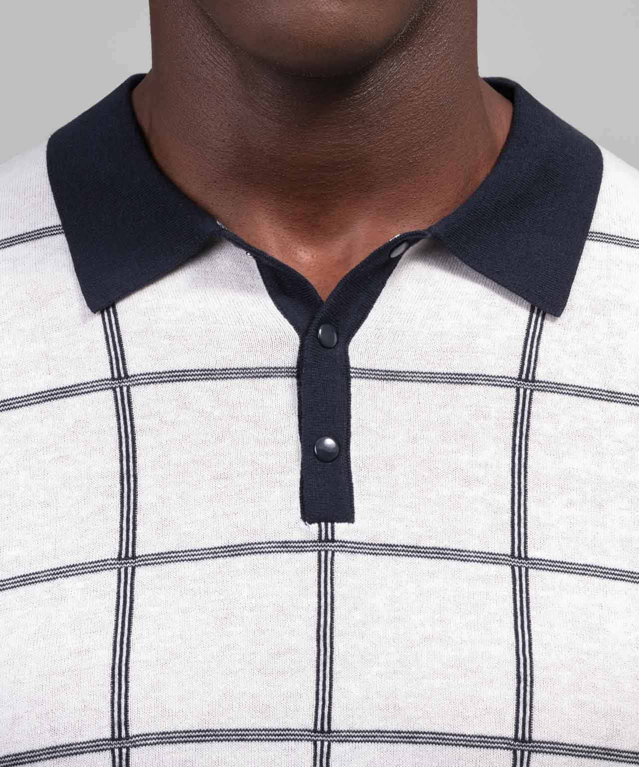 Cotton RD Tennis Polo w. Checkers: Off White