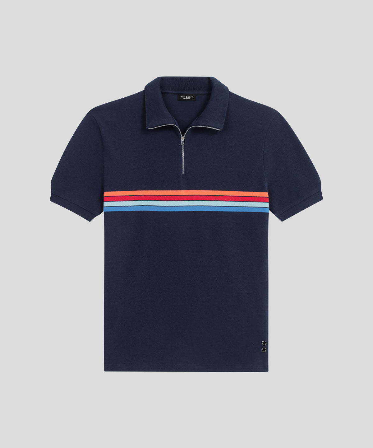 Cotton Piqué RD Polo w. Stripes: Navy