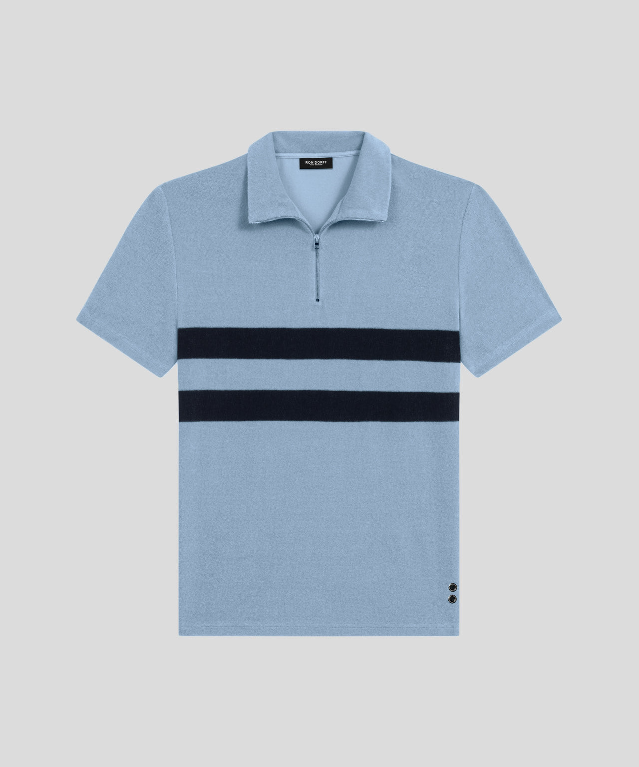 Terry Cotton RD Polo Stripes: Dusty Blue