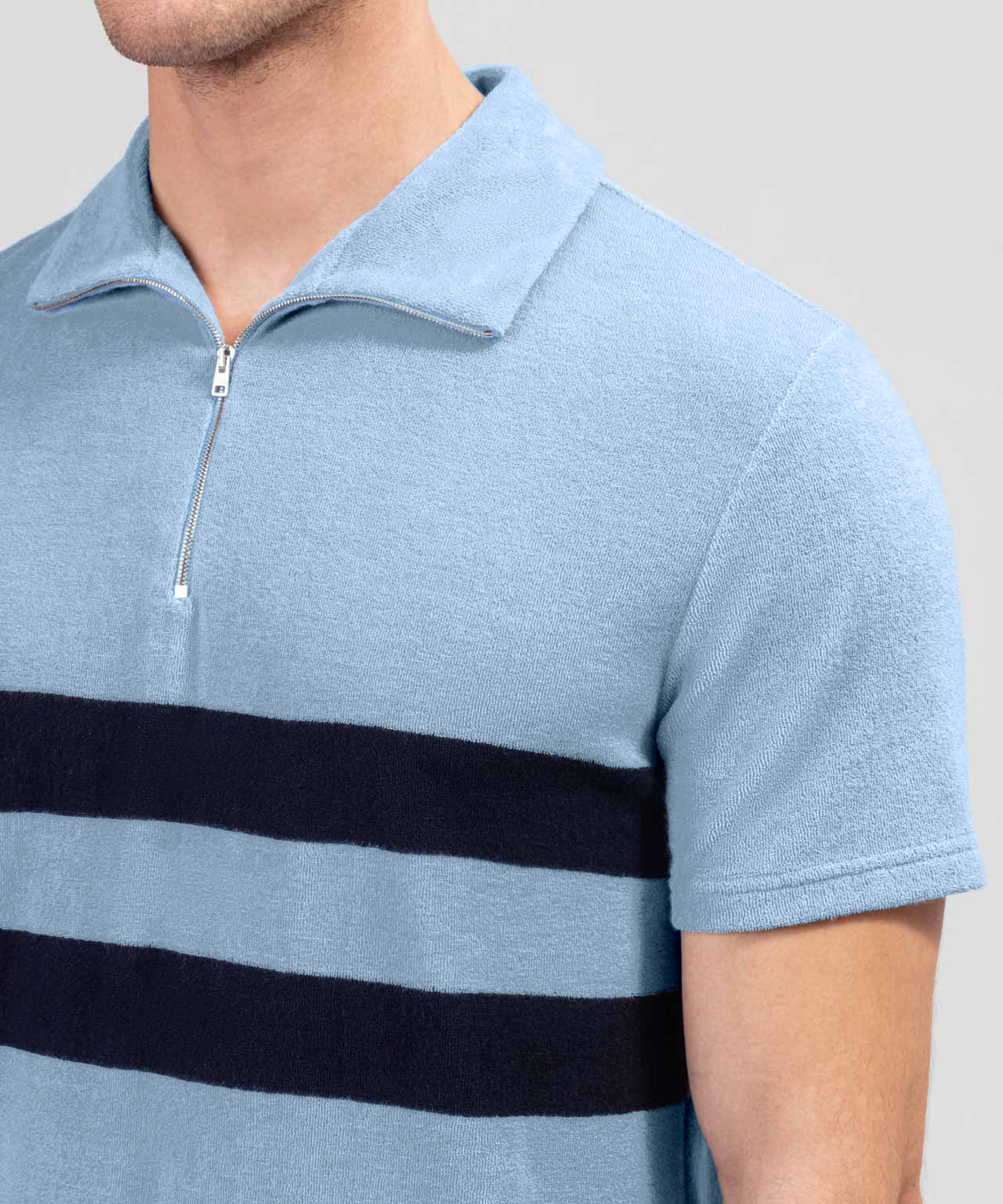 Terry Cotton RD Polo Stripes: Dusty Blue