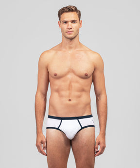 Sports Y-Front Briefs: White/Navy