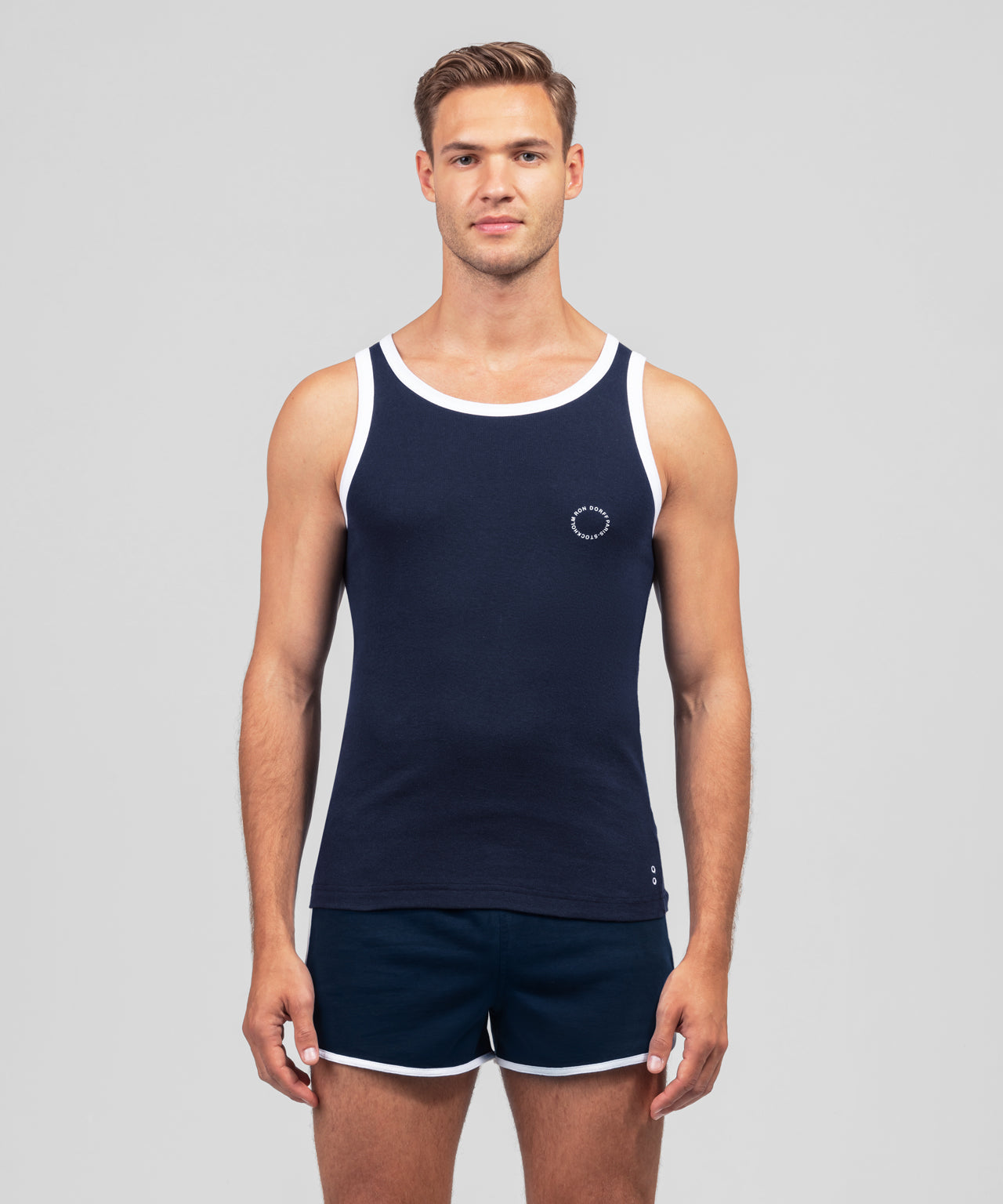 Ribbed Sports Tank Top: Navy/White