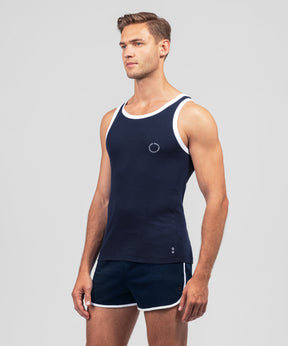 Ribbed Sports Tank Top: Navy/White