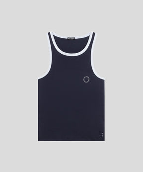 Ribbed Sports Tank Top: Navy/White