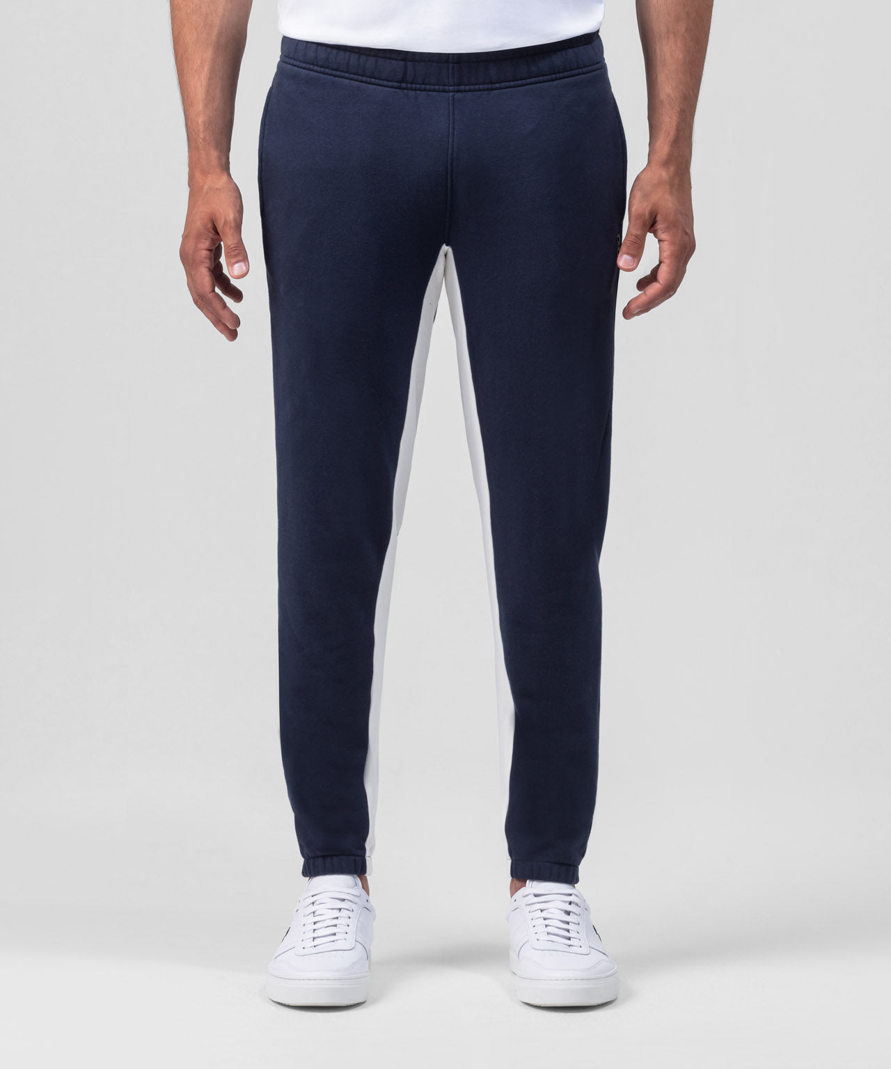Jogging Trousers w Side Lines: Navy/Off White