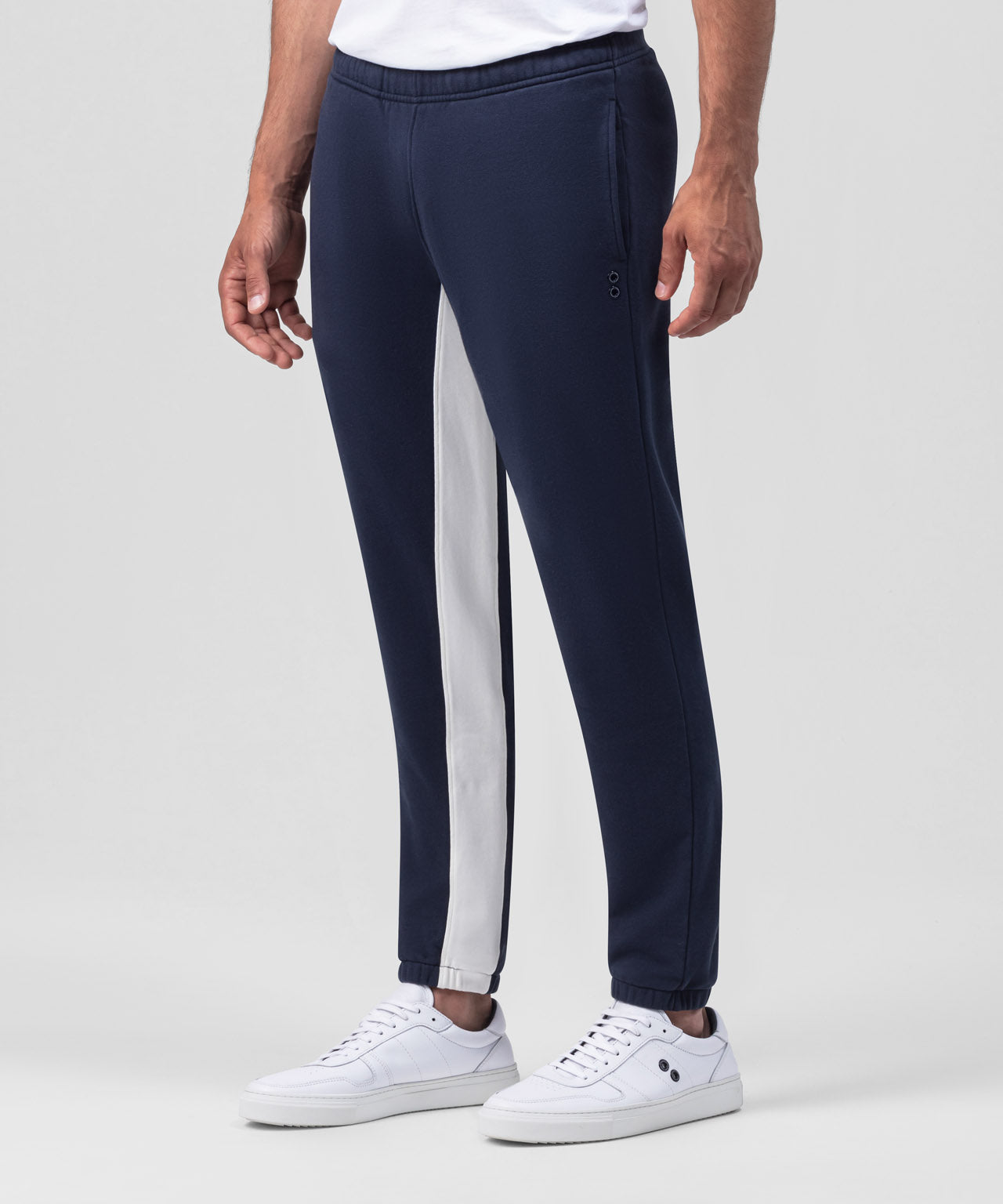Jogging Trousers w Side Lines: Navy/Off White